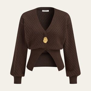 NWT Commense Metal Detail V-Neck Cinched Waist Sweater